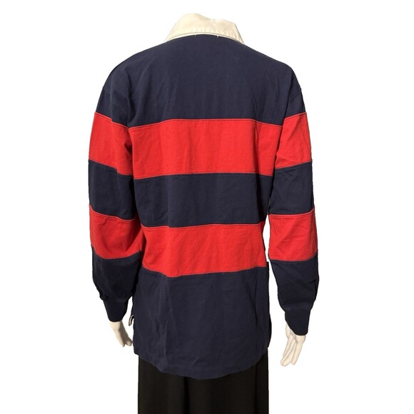 Polo Ralph Lauren Rugby Shirt Blue Red Striped LS Y2K Preppy Sports SZ L (16-18) - Picture 5 of 10